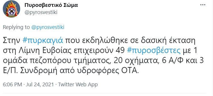 Tweet για τη φωτιά στη Λίμνη Ευβοίας